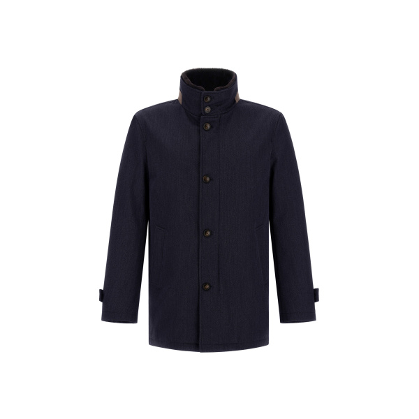Herno Navy Blue Short Coat in Fine Wool | Men's Coats | Coveti