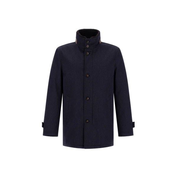 Herno Navy Blue Short Coat in Fine Wool | Men's Coats | Coveti
