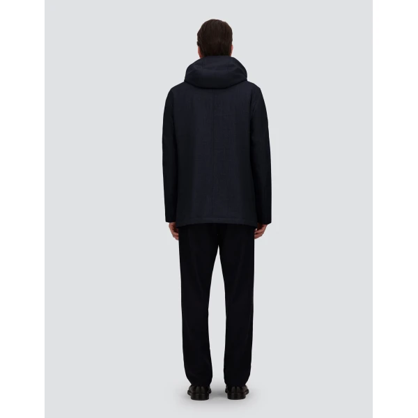 Herno Navy Blue Short Parka in Wool, Silk and Suede Effect | Men's Coats | Coveti