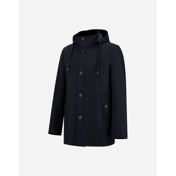Herno Navy Blue Short Parka in Wool, Silk and Suede Effect | Men's Coats | Coveti