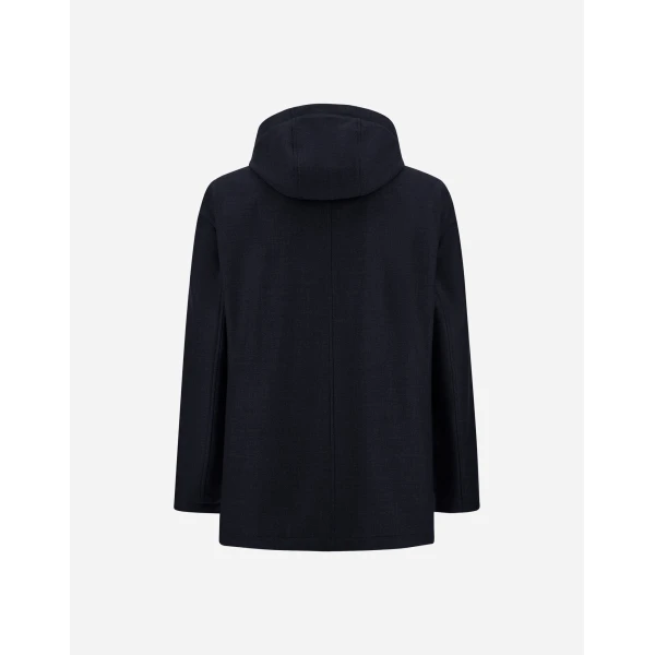 Herno Navy Blue Short Parka in Wool, Silk and Suede Effect | Men's Coats | Coveti