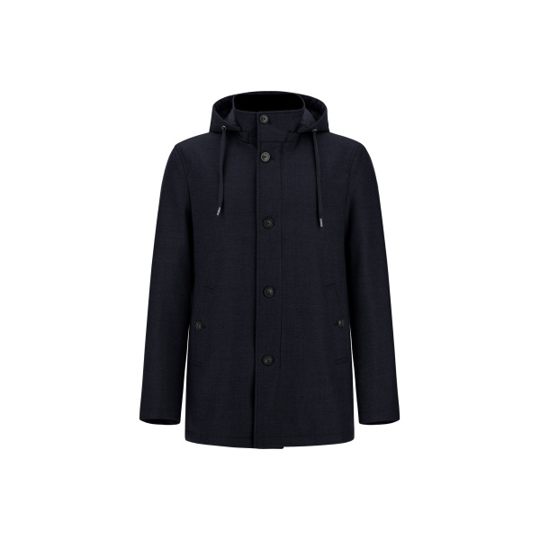 Herno Navy Blue Short Parka in Wool, Silk and Suede Effect | Men's Coats | Coveti