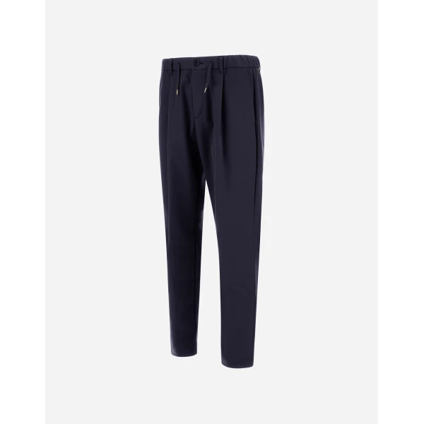 Herno Navy Blue Trousers in Cotton-Effect Stretch Fabric | Men's Trousers | Coveti