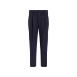 Herno Navy Blue Trousers in Cotton-Effect Stretch Fabric | Men's Trousers | Coveti