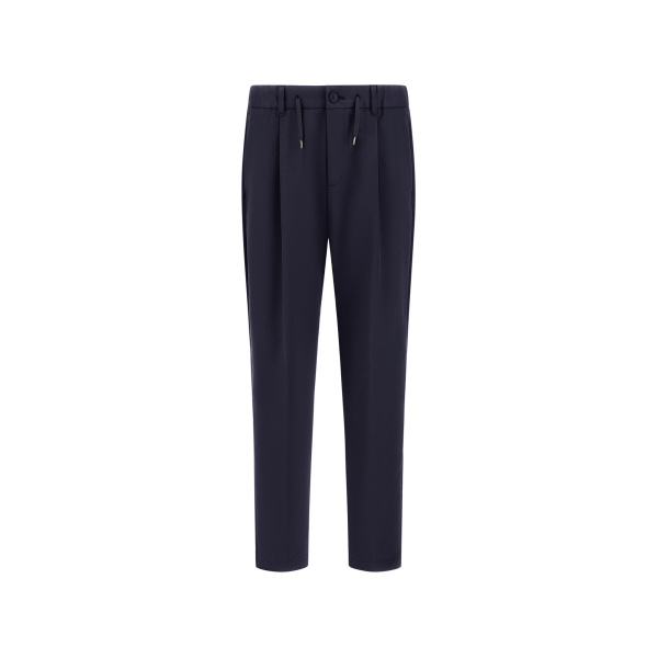 Herno Navy Blue Trousers in Cotton-Effect Stretch Fabric | Men's Trousers | Coveti
