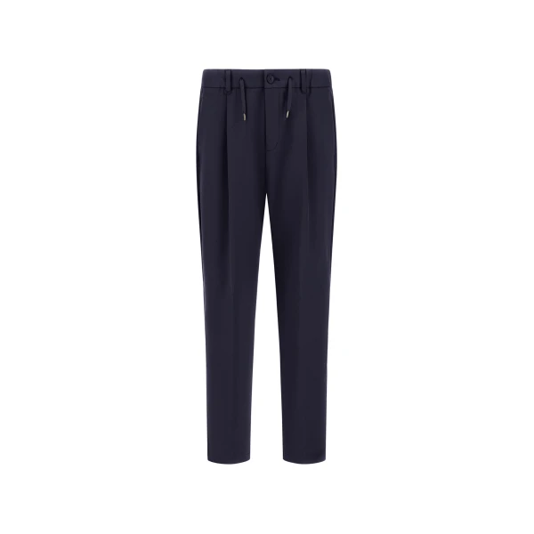 Herno Navy Blue Trousers in Cotton-Effect Stretch Fabric | Men's Trousers | Coveti