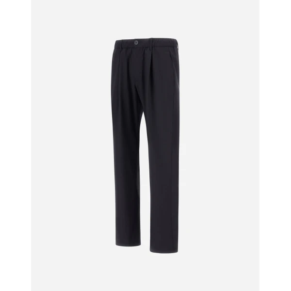 Herno Navy Blue Trousers in Light Stretch Wooly | Men's Trousers | Coveti