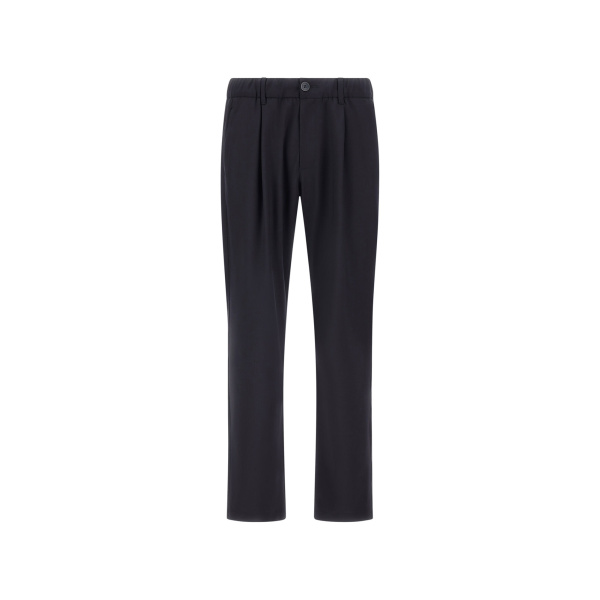 Herno Navy Blue Trousers in Light Stretch Wooly | Men's Trousers | Coveti