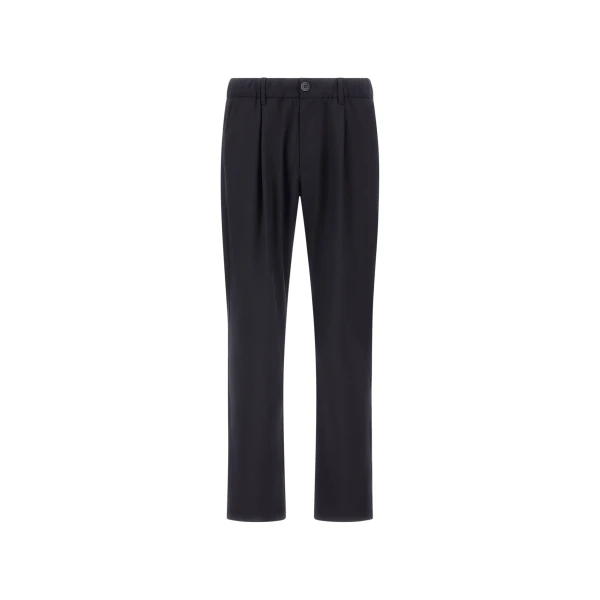 Herno Navy Blue Trousers in Light Stretch Wooly | Men's Trousers | Coveti