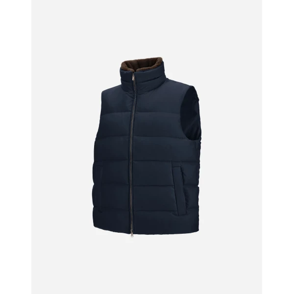 Herno Navy Blue Vest in Arendelle and Monogram | Men's Jackets | Coveti