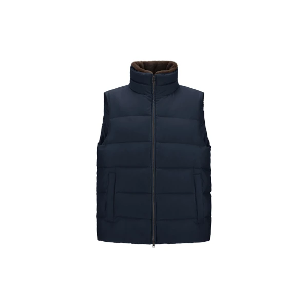 Herno Navy Blue Vest in Arendelle and Monogram | Men's Jackets | Coveti