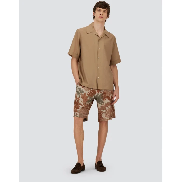 Herno Orange and Military Cargo Shorts in Fade-Effect Linen with Tropical Print | Men's Trousers | Coveti