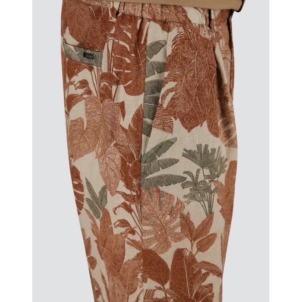 Herno Orange and Military Cargo Shorts in Fade-Effect Linen with Tropical Print | Men's Trousers | Coveti