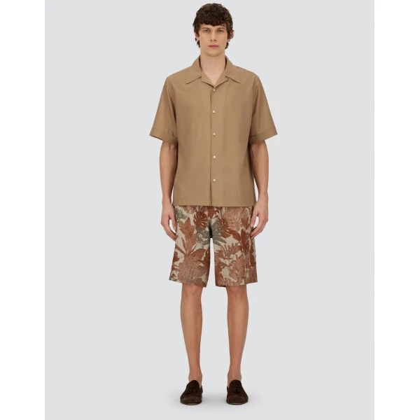 Herno Orange and Military Cargo Shorts in Fade-Effect Linen with Tropical Print | Men's Trousers | Coveti
