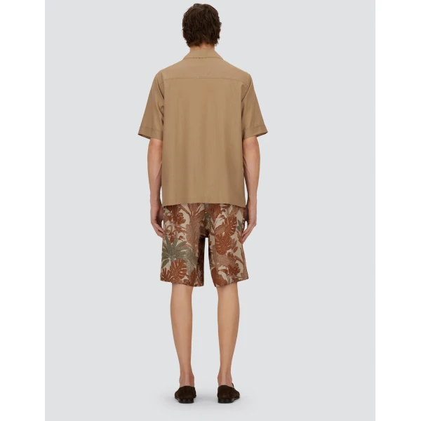 Herno Orange and Military Cargo Shorts in Fade-Effect Linen with Tropical Print | Men's Trousers | Coveti