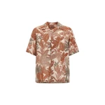 Herno Orange and Military Resort Shirt in Linen with Tropical Print | Men's Shirts | Coveti