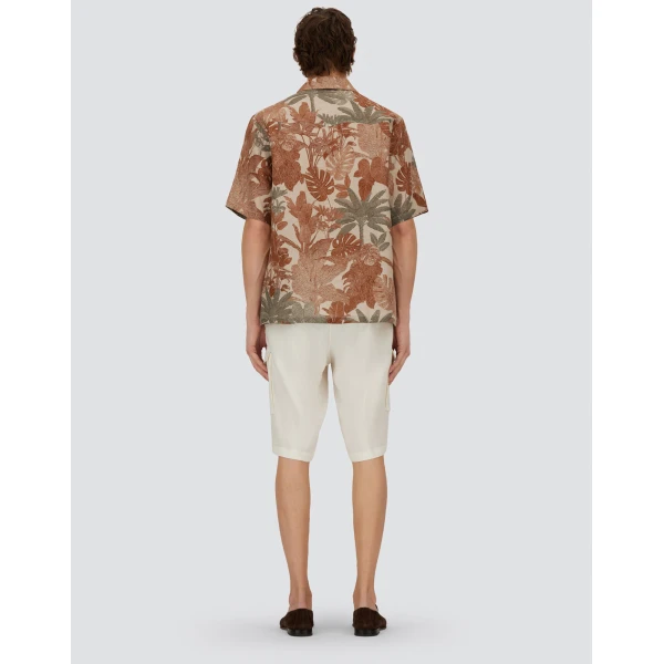 Herno Orange and Military Resort Shirt in Linen with Tropical Print | Men's Shirts | Coveti