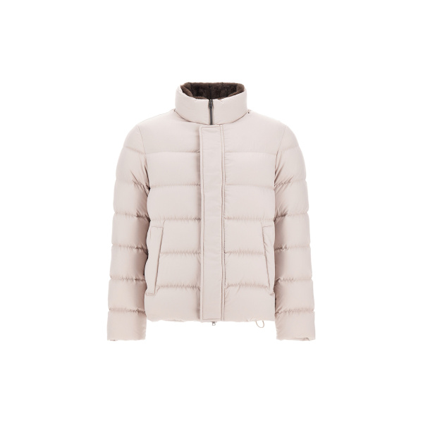 Herno Pearl Grey Bomber Jacket in Arendelle and Faux Fur | Men's Jackets | Coveti