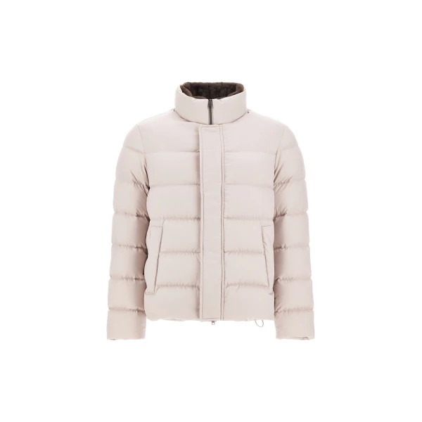 Herno Pearl Grey Bomber Jacket in Arendelle and Faux Fur | Men's Jackets | Coveti