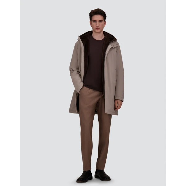 Herno Pearl Grey Parka in Matte Twill and Light Faux Fur | Men's Coats | Coveti