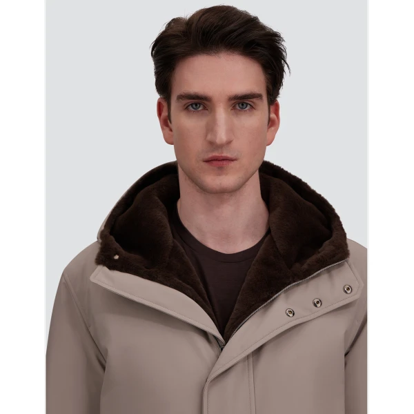 Herno Pearl Grey Parka in Matte Twill and Light Faux Fur | Men's Coats | Coveti