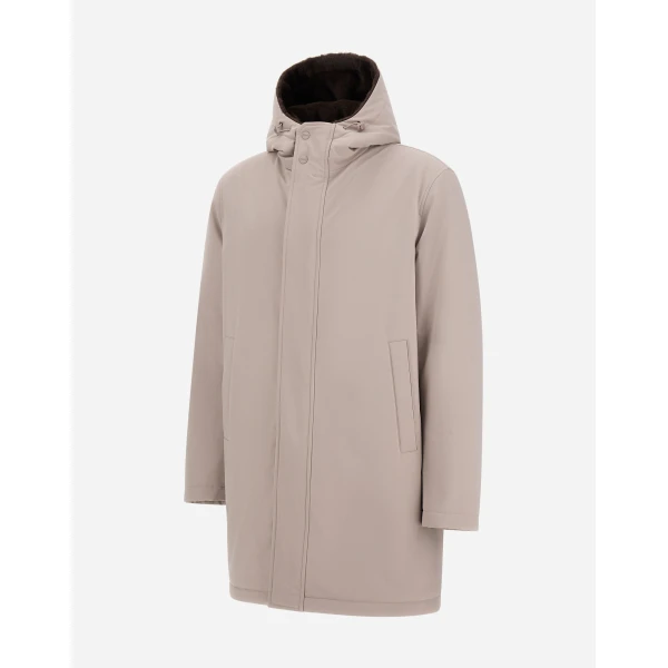 Herno Pearl Grey Parka in Matte Twill and Light Faux Fur | Men's Coats | Coveti