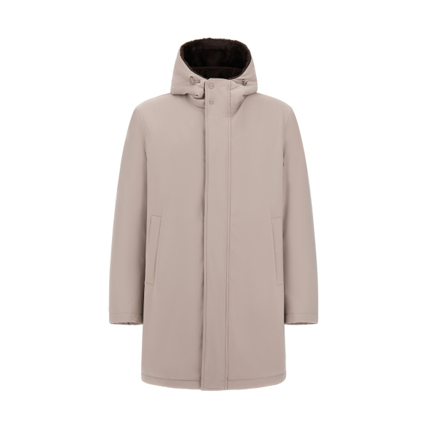 Herno Pearl Grey Parka in Matte Twill and Light Faux Fur | Men's Coats | Coveti