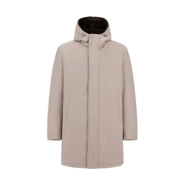 Herno Pearl Grey Parka in Matte Twill and Light Faux Fur | Men's Coats | Coveti