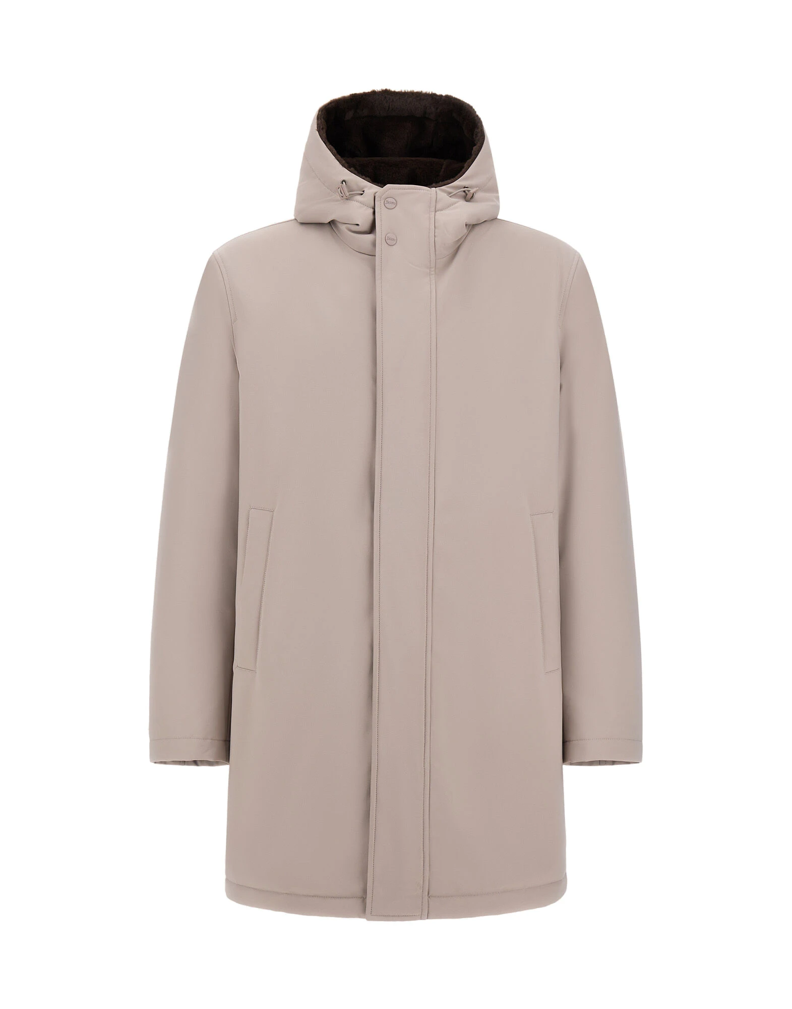 Herno Pearl Grey Parka in Matte Twill and Light Faux Fur Herno Pearl Grey Parka in Matte Twill and Light Faux Fur | Men's Coats | Coveti