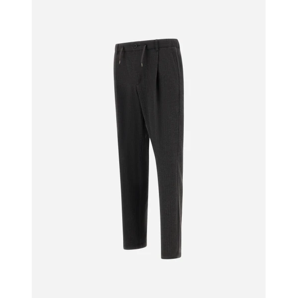 Herno Pinstriped Technical Fabric Trousers in Iron | Men's Trousers | Coveti
