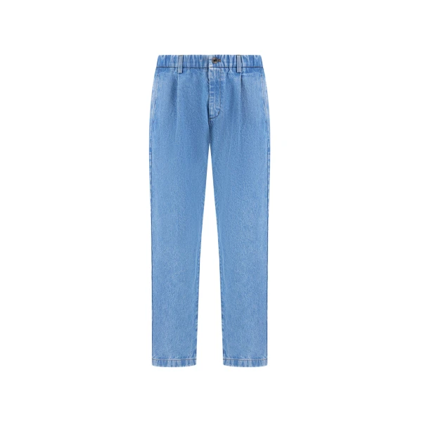 Pleated Denim Trousers in Light Blue