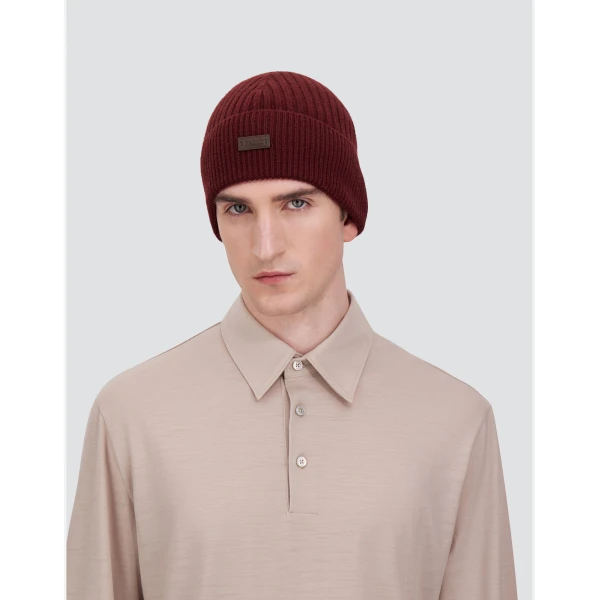 Herno Ribbed Wool Beanie in Bordeaux | Men's Hats | Coveti