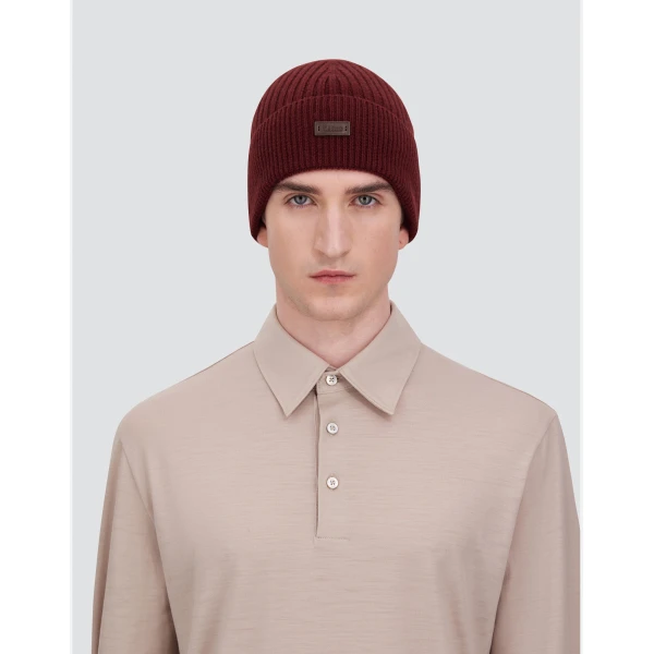 Herno Ribbed Wool Beanie in Bordeaux | Men's Hats | Coveti