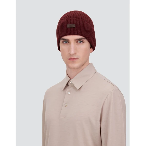 Herno Ribbed Wool Beanie in Bordeaux | Men's Hats | Coveti
