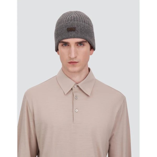 Herno Ribbed Wool Beanie in Dark Grey | Men's Hats | Coveti
