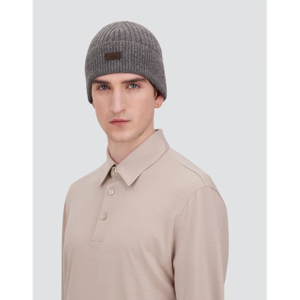 Herno Ribbed Wool Beanie in Dark Grey | Men's Hats | Coveti