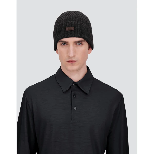 Herno Ribbed Wool Beanie in Navy Blue | Men's Hats | Coveti