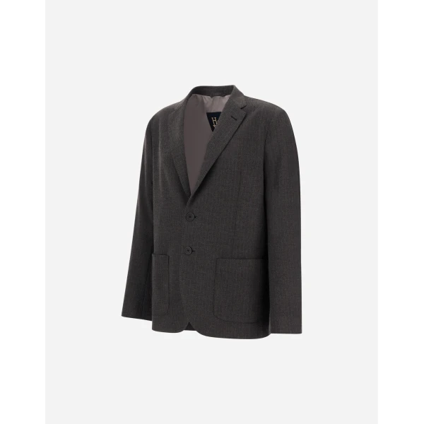 Herno Technical Fabric Blazer with Pinstripe Pattern in Iron | Men's Jackets | Coveti