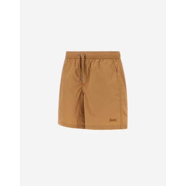 Herno Ultralight Crease Beach Boxers in Camel | Men's Swimwear | Coveti