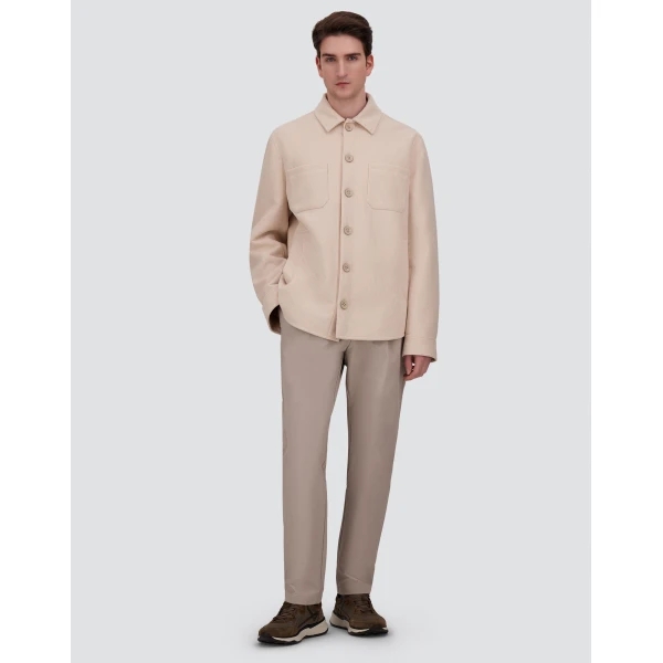 Herno Velvet-Effect Shearling Shacket in Cream White | Men's Coats | Coveti