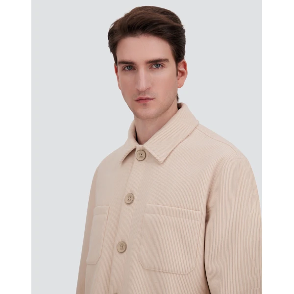Herno Velvet-Effect Shearling Shacket in Cream White | Men's Coats | Coveti