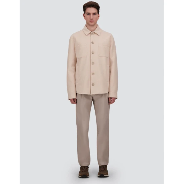 Herno Velvet-Effect Shearling Shacket in Cream White | Men's Coats | Coveti
