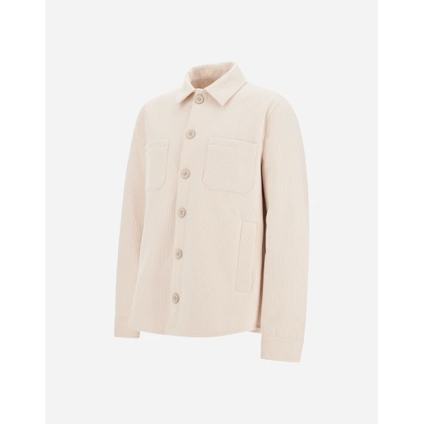 Herno Velvet-Effect Shearling Shacket in Cream White | Men's Coats | Coveti