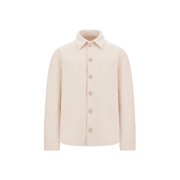 Herno Velvet-Effect Shearling Shacket in Cream White | Men's Coats | Coveti