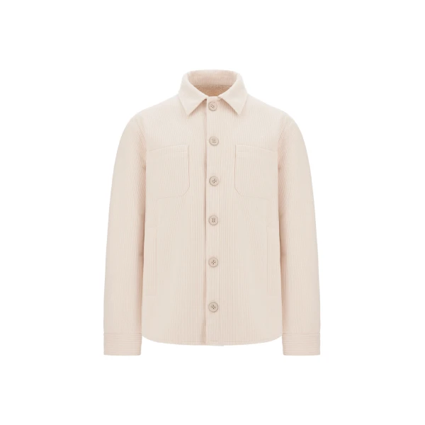 Velvet-Effect Shearling Shacket in Cream White