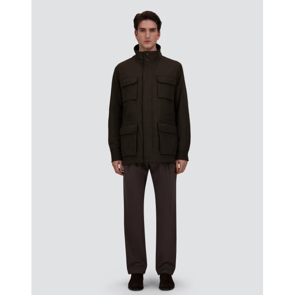 Herno Vintage-Effect Wool-Blend Field Jacket in Light Military | Men's Jackets | Coveti