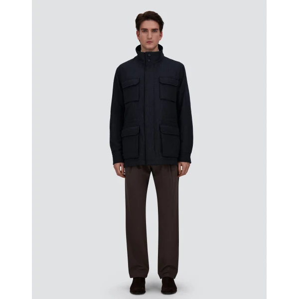 Herno Vintage-Effect Wool-Blend Field Jacket in Navy Blue | Men's Jackets | Coveti