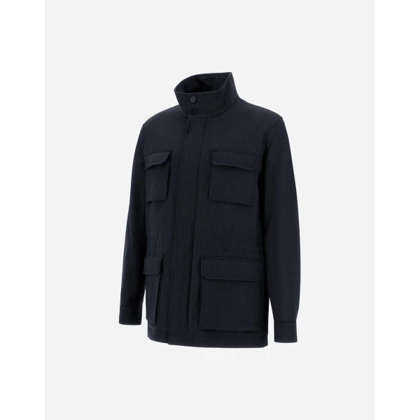 Herno Vintage-Effect Wool-Blend Field Jacket in Navy Blue | Men's Jackets | Coveti
