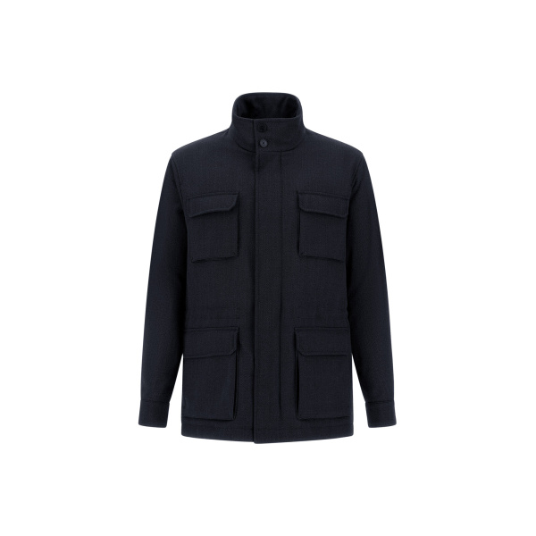 Herno Vintage-Effect Wool-Blend Field Jacket in Navy Blue | Men's Jackets | Coveti