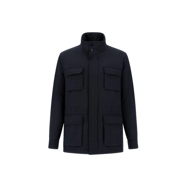 Herno Vintage-Effect Wool-Blend Field Jacket in Navy Blue | Men's Jackets | Coveti